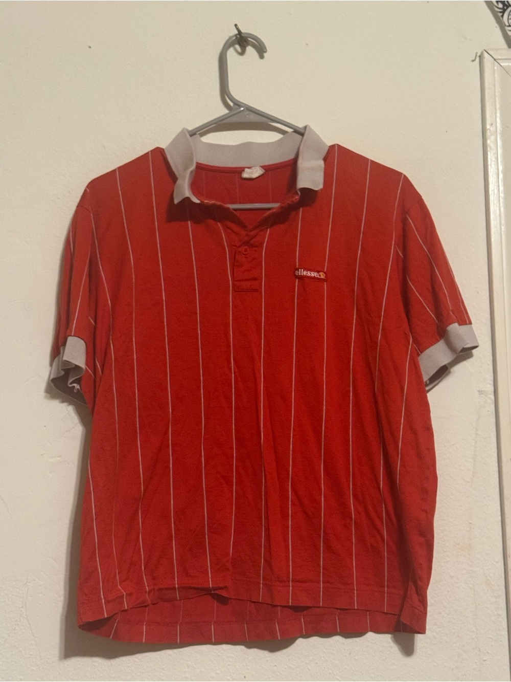 Ellesse Red Pinstripe Polo Shirt Size M